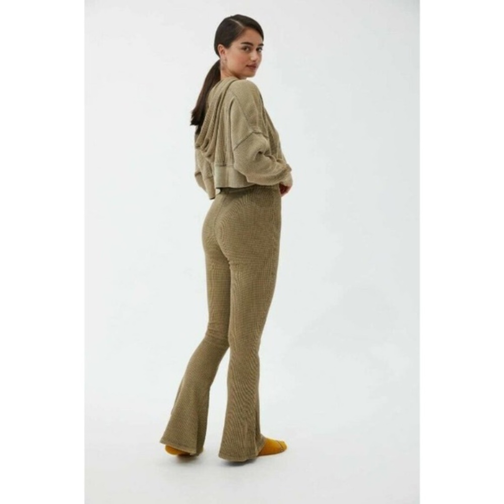 Urban Outfitters Out From Under Felicity Waffle Knit Flare Pants Green, XS